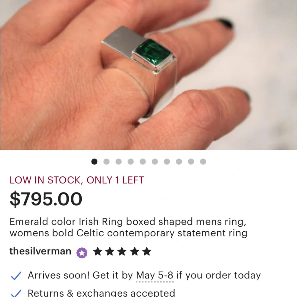 Silver and Green Unique Mexican Box Ring